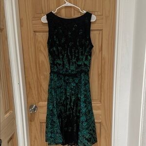 Danny & Nicole Elegant Black and Green Lace Midi Dress